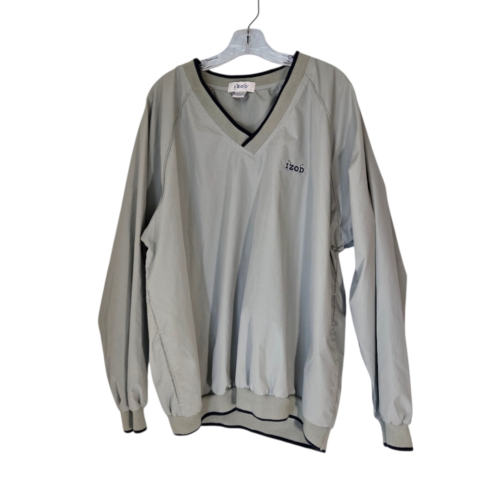 Izod Men's V-Neck Sweater in Light Gray with Black Trim Sz Large